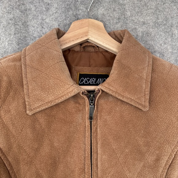 Vintage Casablanca Suede Leather Jacket Womens S Brown Zip Front Retro Coat - Picture 5 of 16